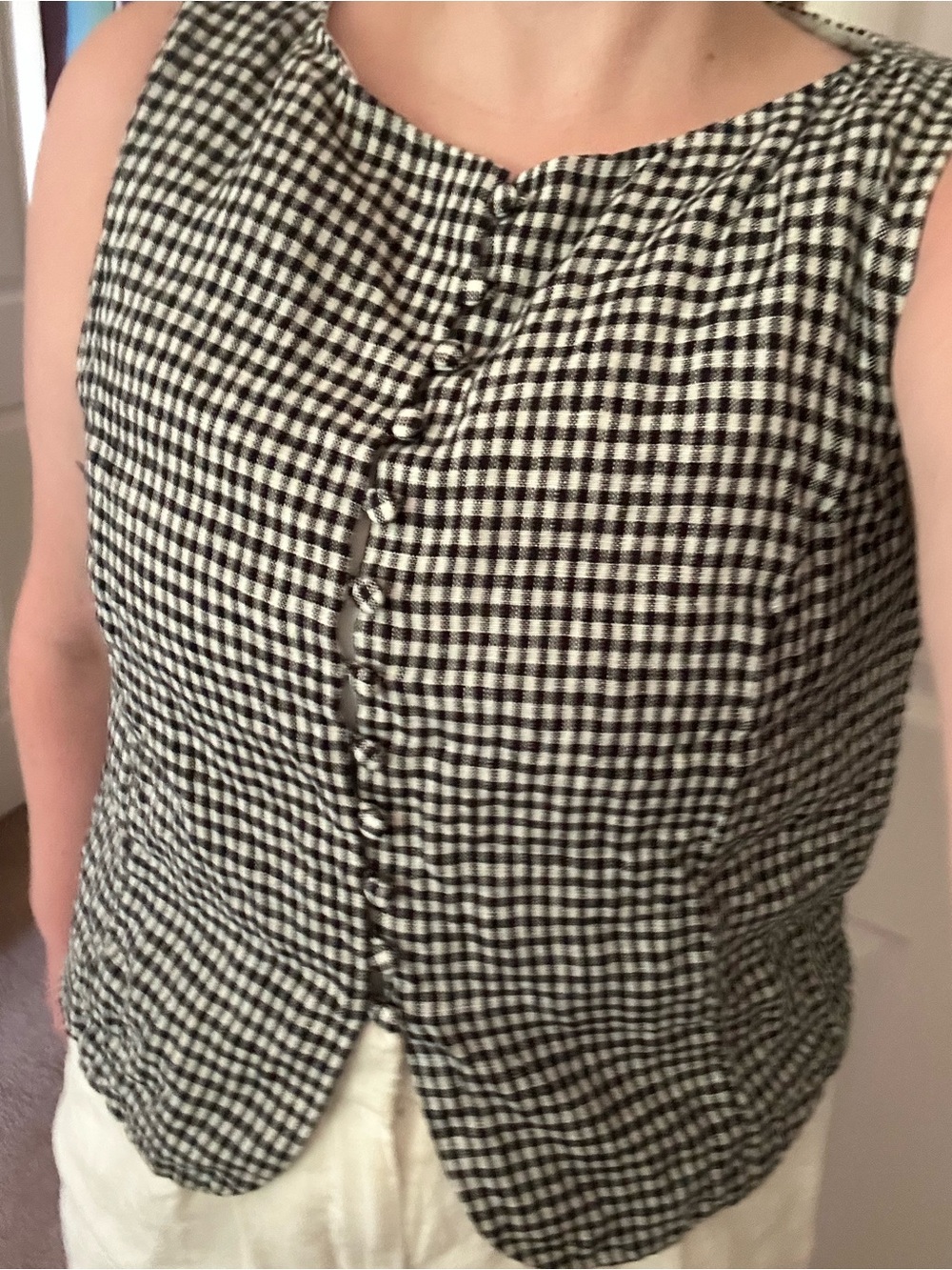 Reformation Addison Black & White Gingham Button-Front Sleeveless Top - Picture 4 of 8